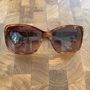 Coach Tortoiseshell Sunglasses with Floral Temples on inside - Brown